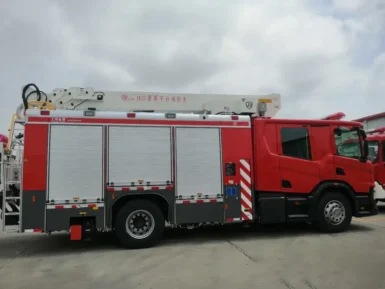 4x2 Drive 25 Meters Working Height Aerial Ladder Fire Truck With Six Crew Seats