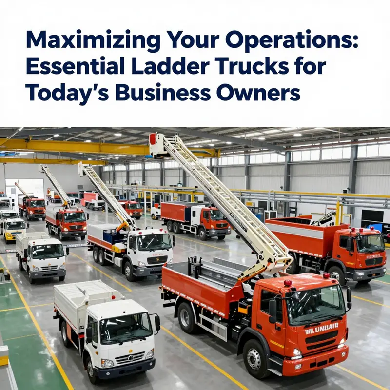 A display of various ladder trucks available for sale, highlighting their pricing and features.