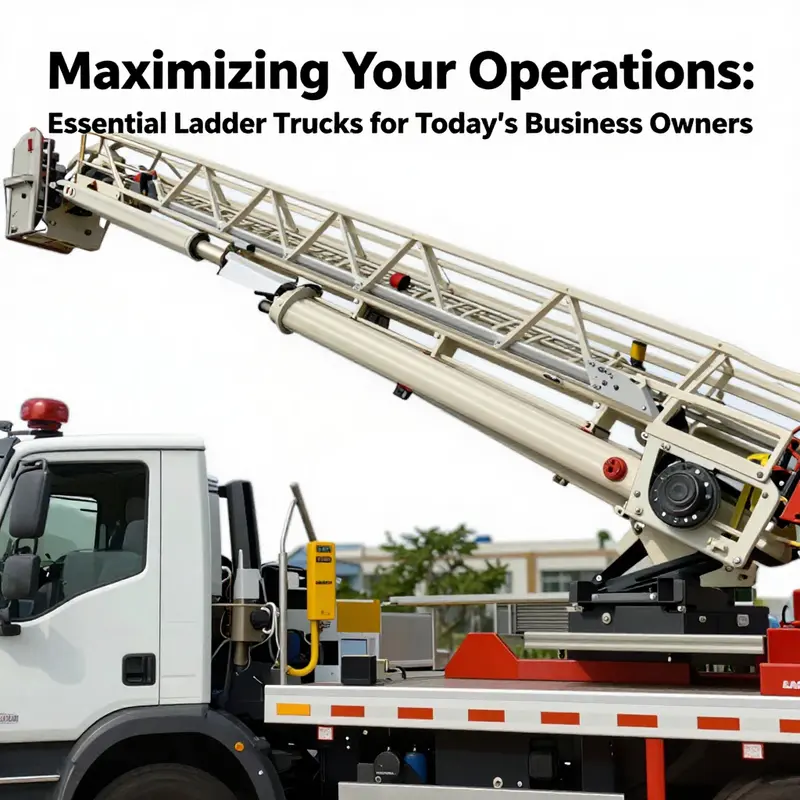A display of various ladder trucks available for sale, highlighting their pricing and features.