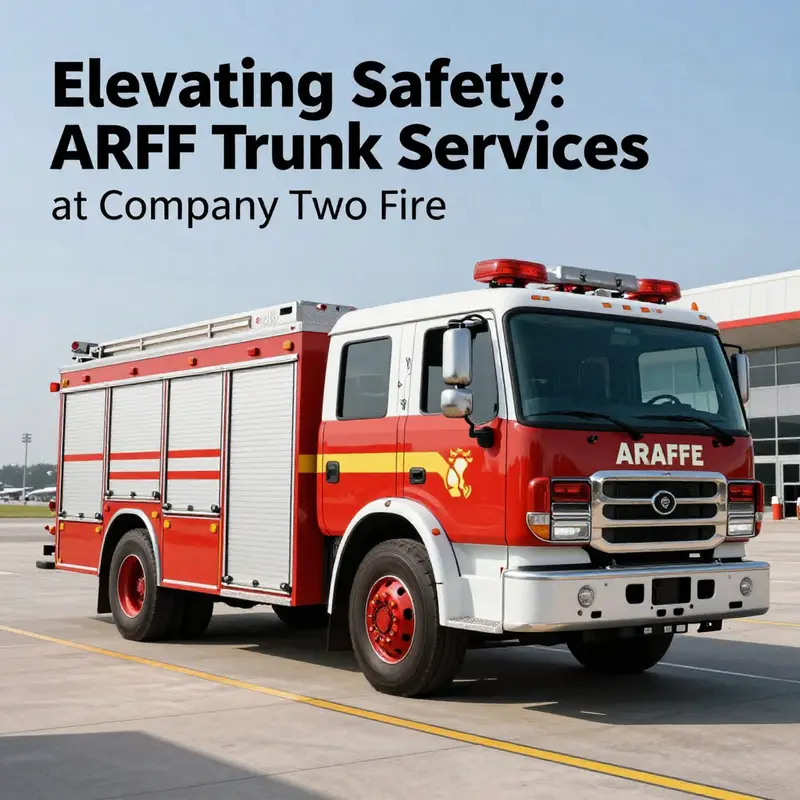 ภาพมืออาชีพของรถดับเพลิง ARFF ที่จอดอยู่ที่สนามบิน สะท้อนถึงบทบาทของมันในการเพิ่มประสิทธิภาพการตอบสนองต่อเหตุฉุกเฉินทางการบิน.