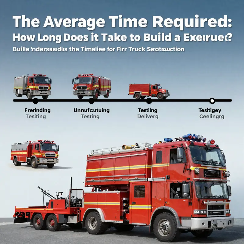 Timeline infographic illustrating the phases involved in fire truck construction.