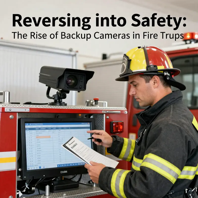 Modern fire trucks are now commonly equipped with backup cameras to enhance safety during reverse maneuvers.