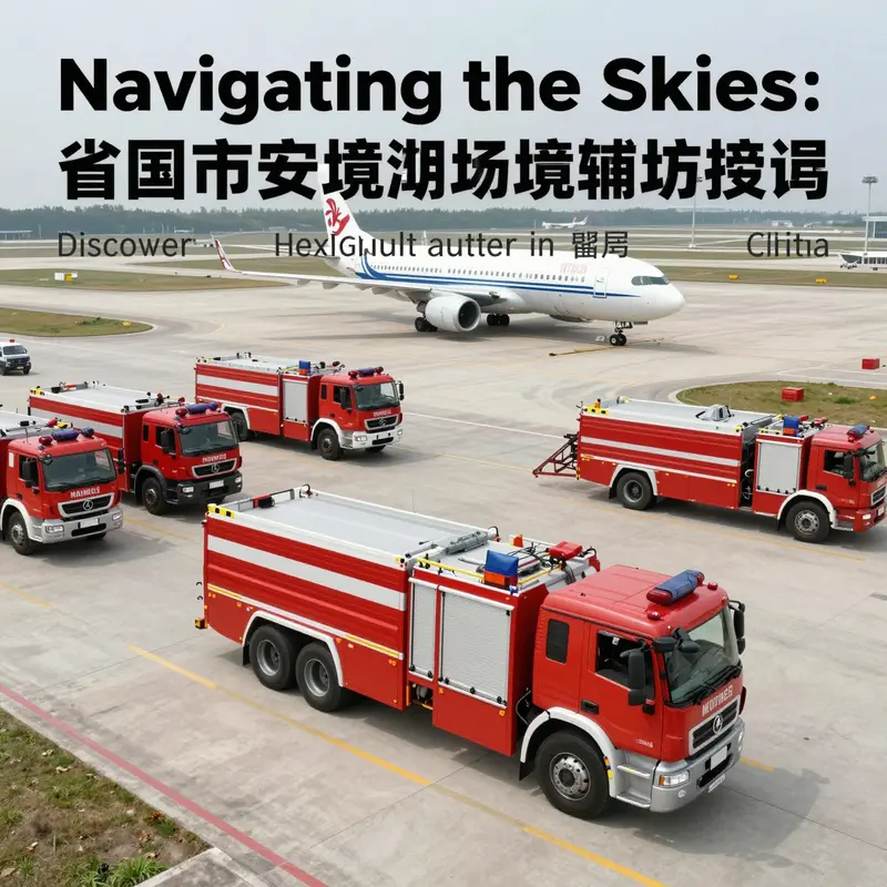 ภาพทางอากาศแสดงสนามบินจีนที่คึกคักด้วยรถดับเพลิงสนามบินหลายคันที่บ่งบอกถึงบทบาทสำคัญของพวกเขาในด้านความปลอดภัย.