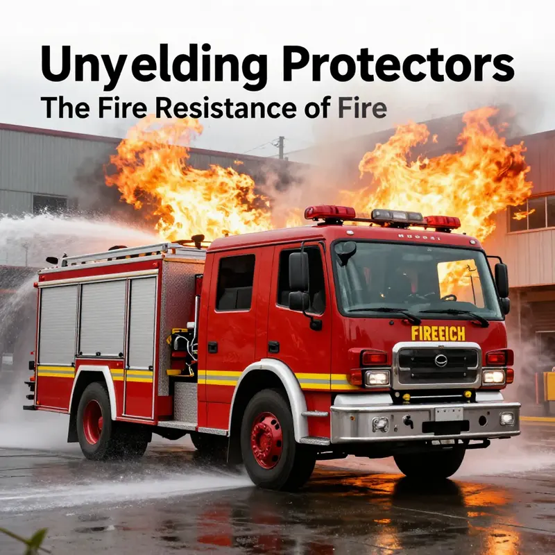 An active fire truck spraying water on flames, highlighting its importance and resilience in emergency situations.