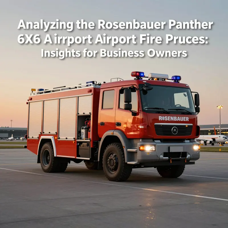 ภาพถ่ายที่มีความสมจริงของรถดับเพลิงสนามบิน Rosenbauer Panther 6x6 บนพื้นสนามบินพร้อมทางวิ่งในพื้นหลังในช่วงพระอาทิตย์ตก.