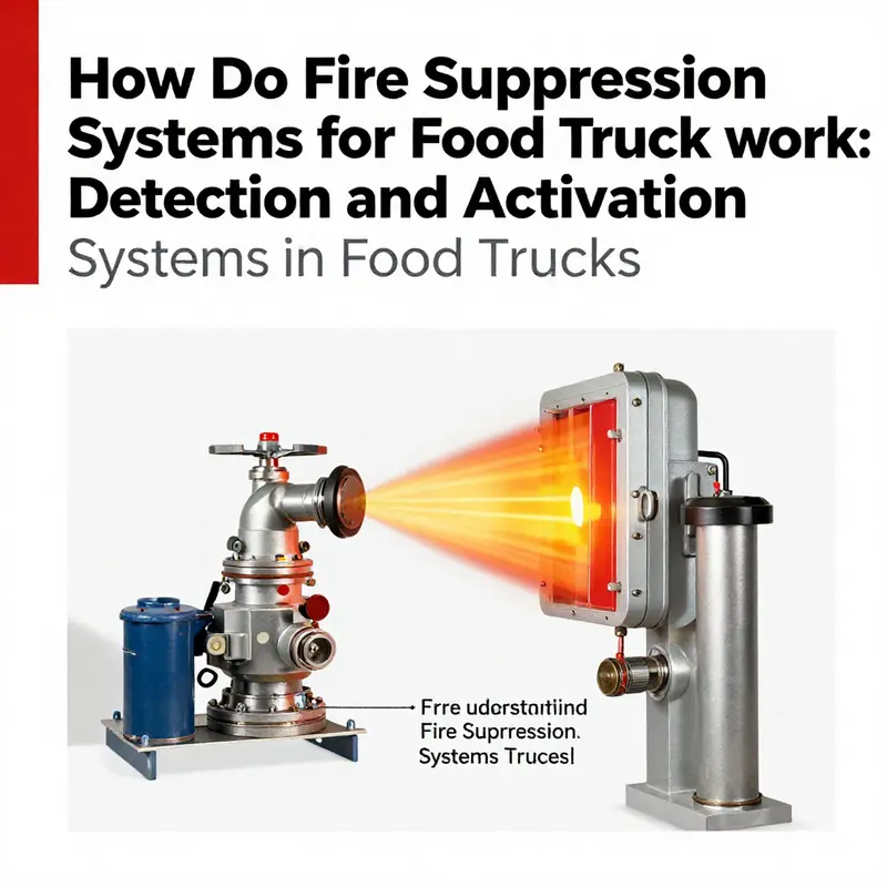 Components of a fire suppression system in a food truck, focusing on each critical part and its role.