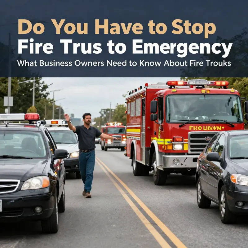 Traffic yielding to a fire truck, demonstrating the legal obligation to stop for emergency vehicles.