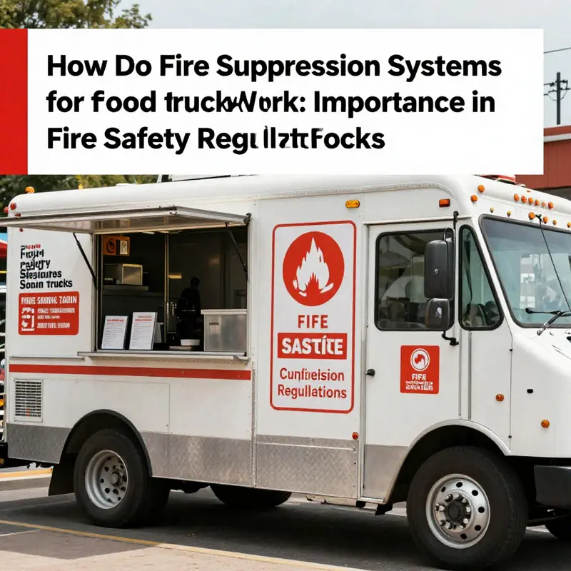Components of a fire suppression system in a food truck, focusing on each critical part and its role.