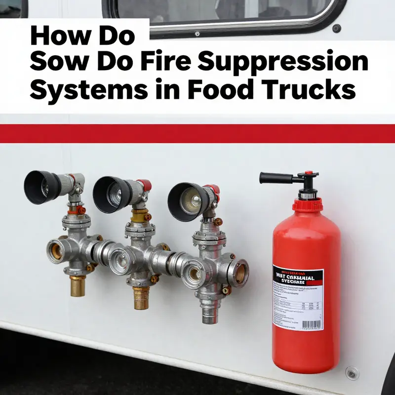 Components of a fire suppression system in a food truck, focusing on each critical part and its role.