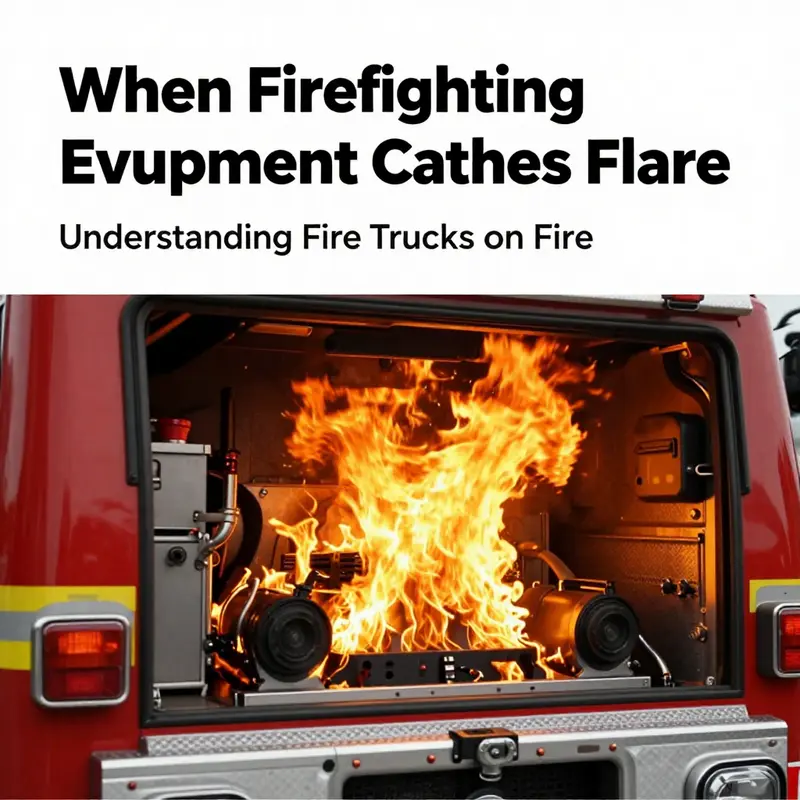 A fire truck experiencing an engine fire, showcasing a rare yet alarming event.