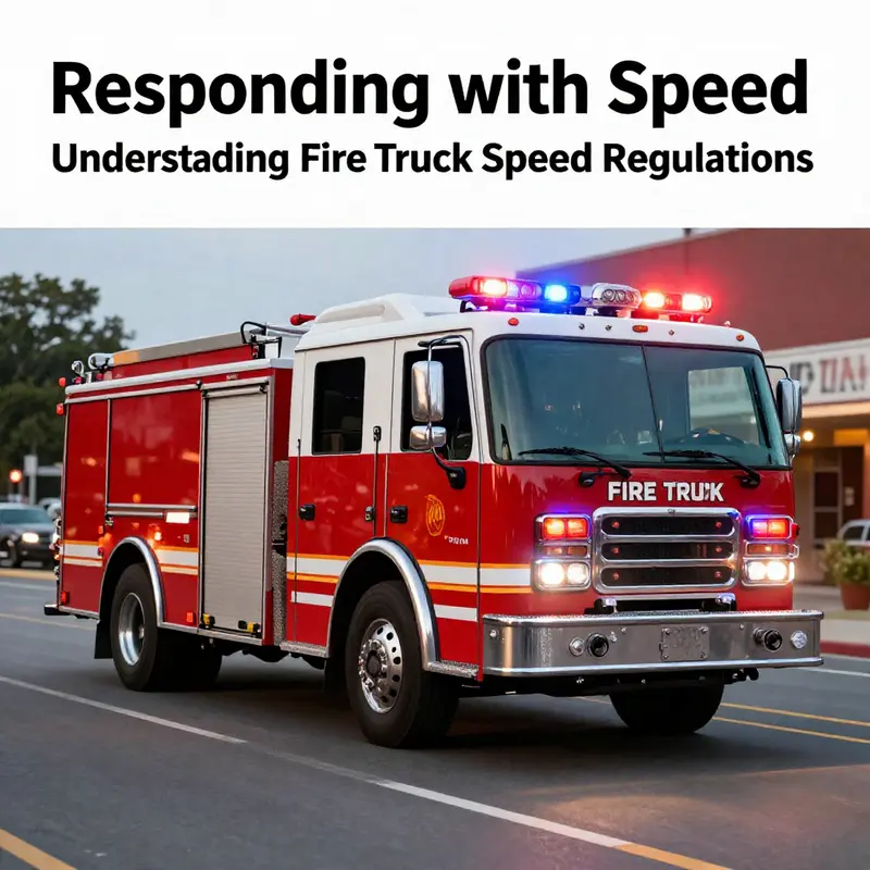 Fire truck adhering to speed regulations at an intersection.
