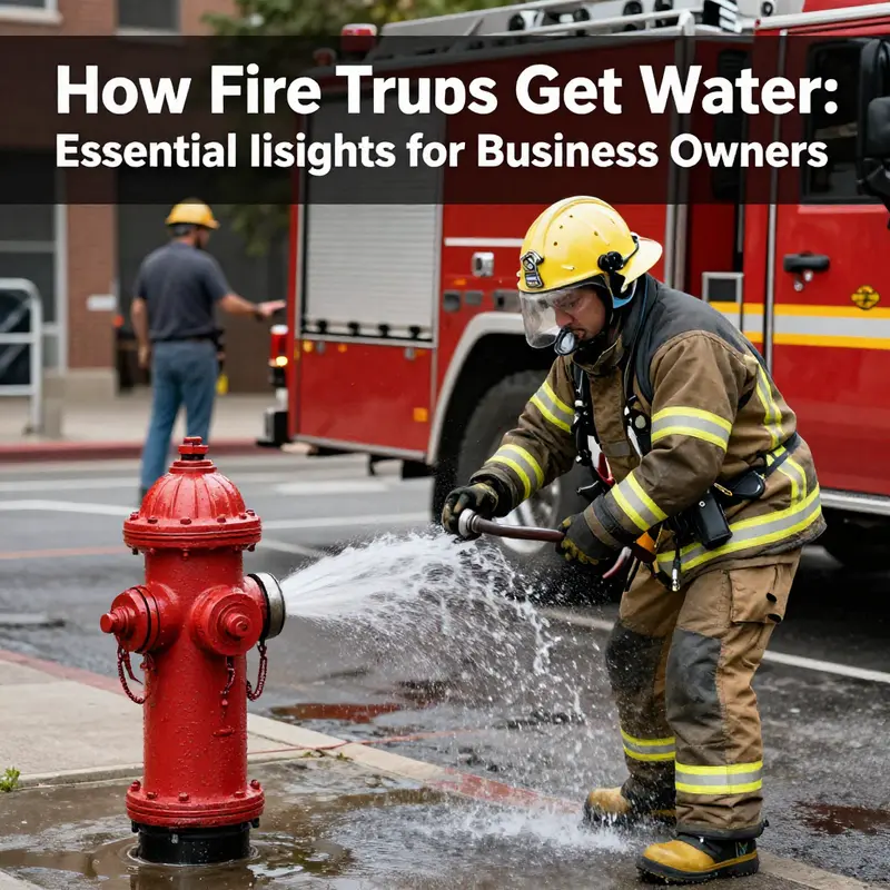 Firefighters at work connecting a fire truck to a hydrant in an urban setting.