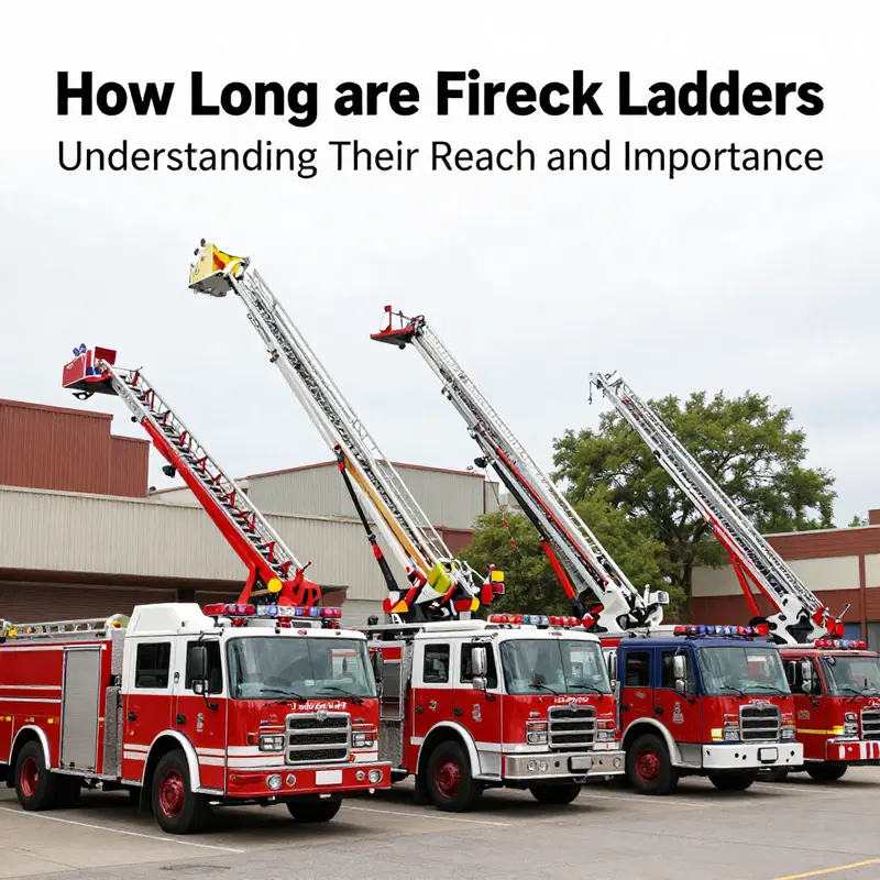 Different fire truck models demonstrating various ladder lengths.
