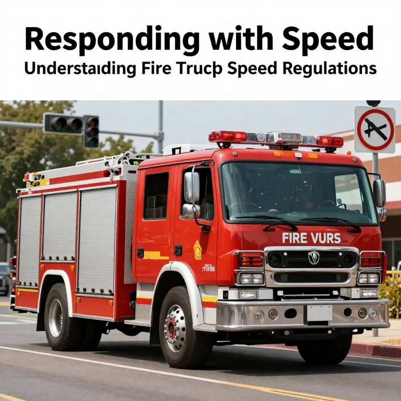 Fire truck adhering to speed regulations at an intersection.