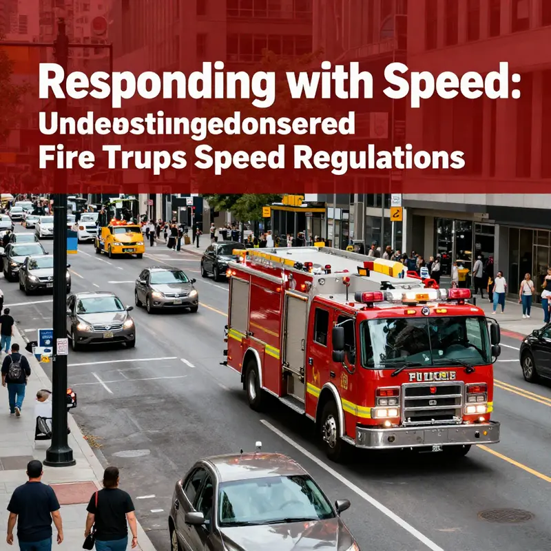 Fire truck adhering to speed regulations at an intersection.