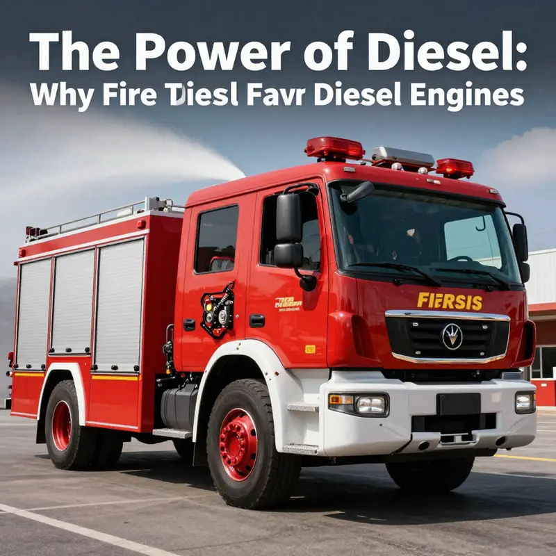 A fire truck equipped with a diesel engine, showcasing its performance during firefighting operations.