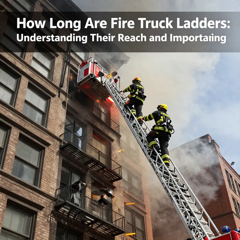Different fire truck models demonstrating various ladder lengths.