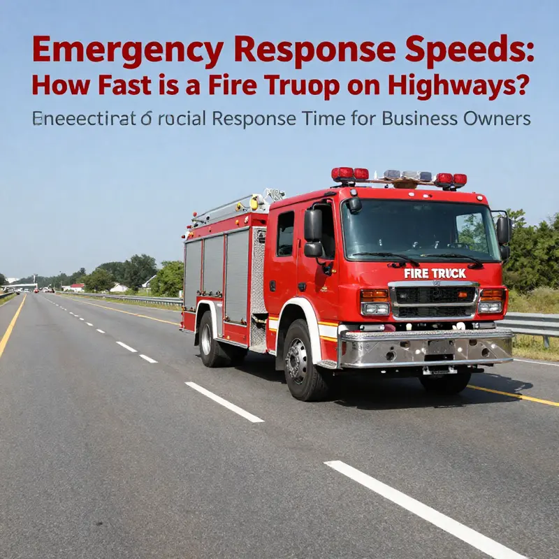 Fire truck responding to an emergency amidst city traffic, highlighting urban speed limitations.