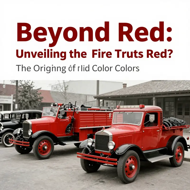 Early fire trucks stand out in red against black Model T cars, showcasing the historical reasoning behind the choice of color.
