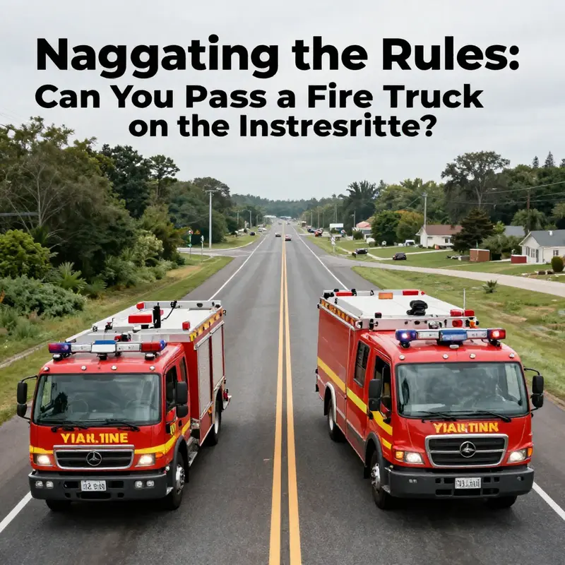 Vehicles yield to a fire truck on the interstate, following legal requirements for emergency vehicles.