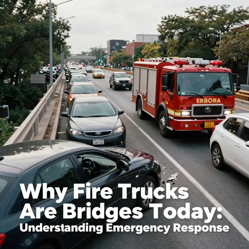 A fire truck ready to respond to an emergency on a busy urban bridge, highlighting crucial response dynamics.