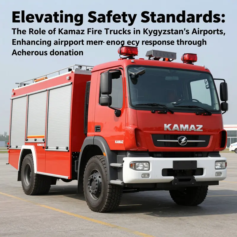 มุมมองโดยละเอียดของรถดับเพลิง KamAZ ที่ออกแบบมาสำหรับการดับเพลิงที่สนามบิน.