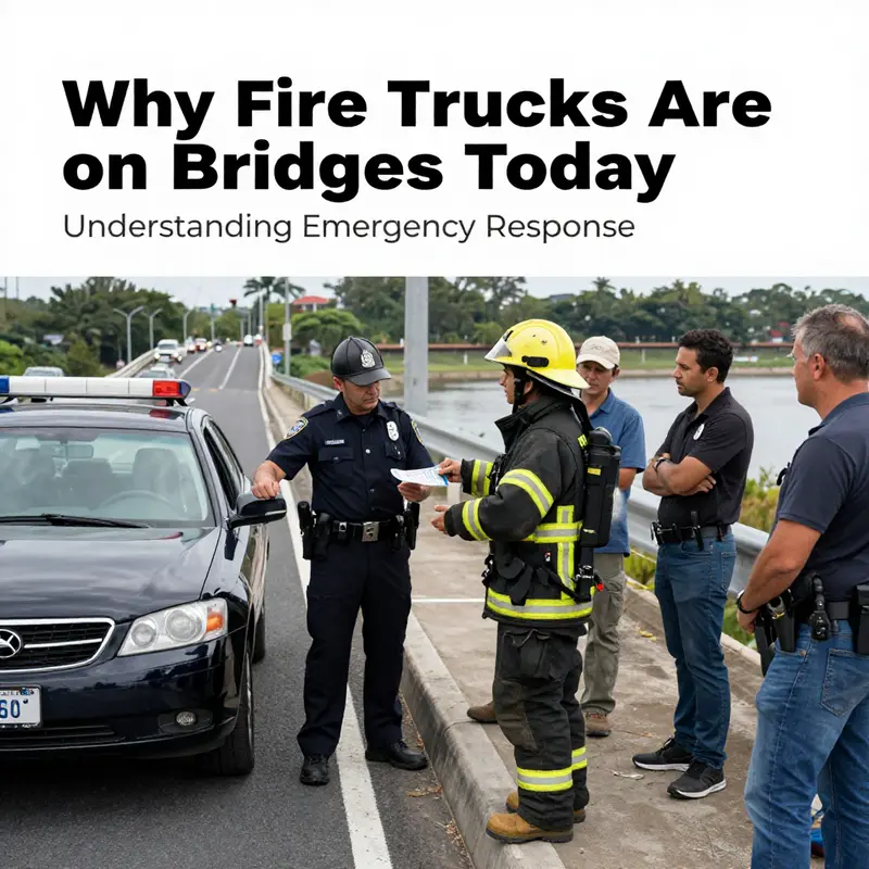 A fire truck ready to respond to an emergency on a busy urban bridge, highlighting crucial response dynamics.