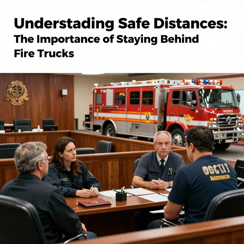 Illustration depicting the recommended safe distance of a fire truck during an emergency response.