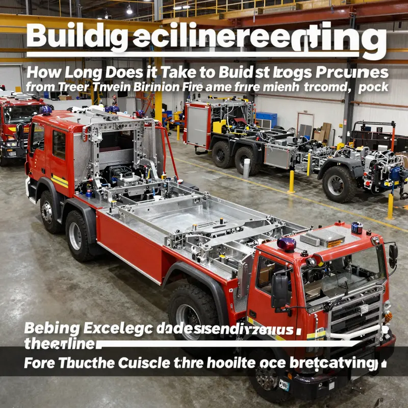 Timeline infographic illustrating the phases involved in fire truck construction.