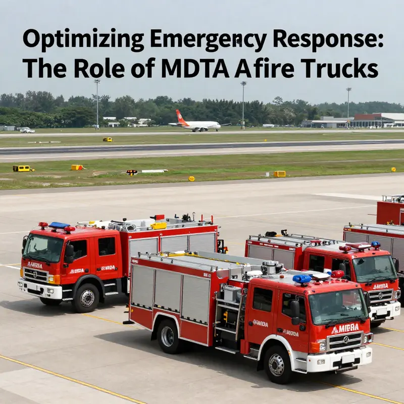 กลุ่มรถดับเพลิงสนามบิน MDTA รอการปฏิบัติการบนรันเวย์ แสดงให้เห็นถึงความพร้อมสำหรับเหตุฉุกเฉิน.
