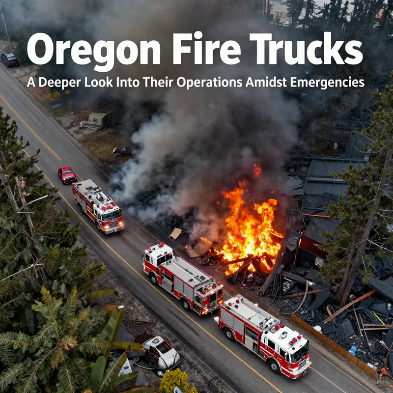 Oregon fire trucks responding to a wildfire scene with visible emergency operations in progress.