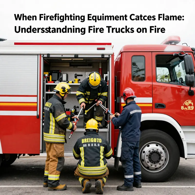A fire truck experiencing an engine fire, showcasing a rare yet alarming event.