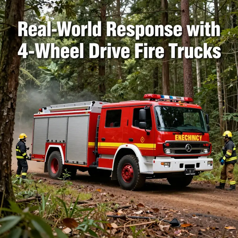 A variety of fire trucks, illustrating different types and their 4-wheel drive capabilities.