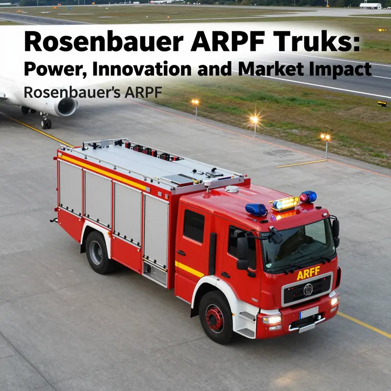 มุมมองทางอากาศของรถดับเพลิง ARFF ของ Rosenbauer ที่สนามบิน แสดงให้เห็นถึงฟังก์ชันที่สำคัญในบริการฉุกเฉิน.