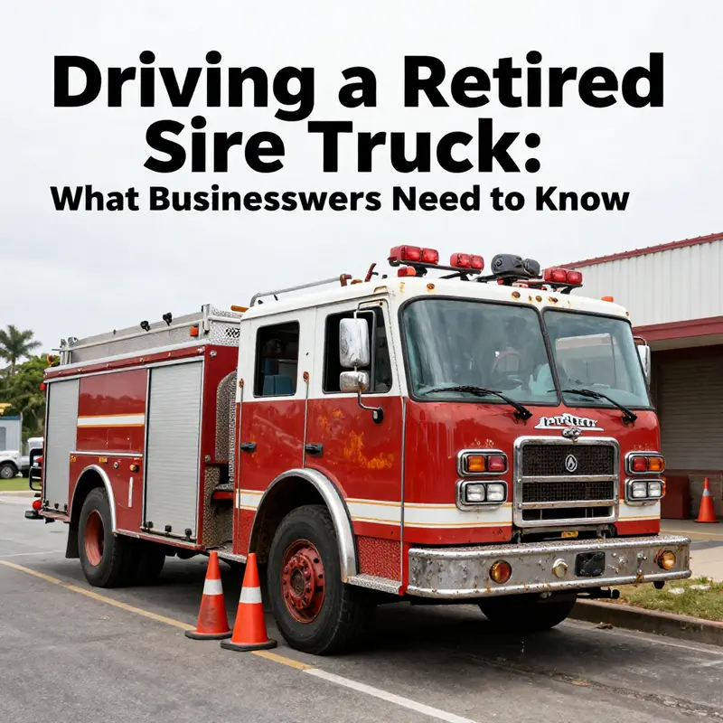 A neglected retired fire truck, highlighting the need for safety evaluations before driving.