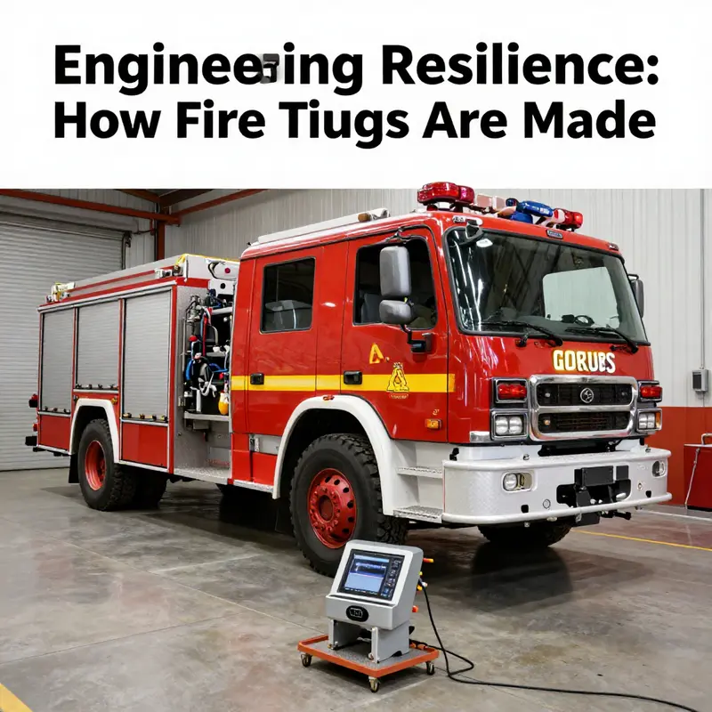 Inspecting a heavy-duty chassis, the foundation of fire truck manufacturing.