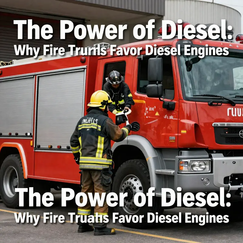 A fire truck equipped with a diesel engine, showcasing its performance during firefighting operations.