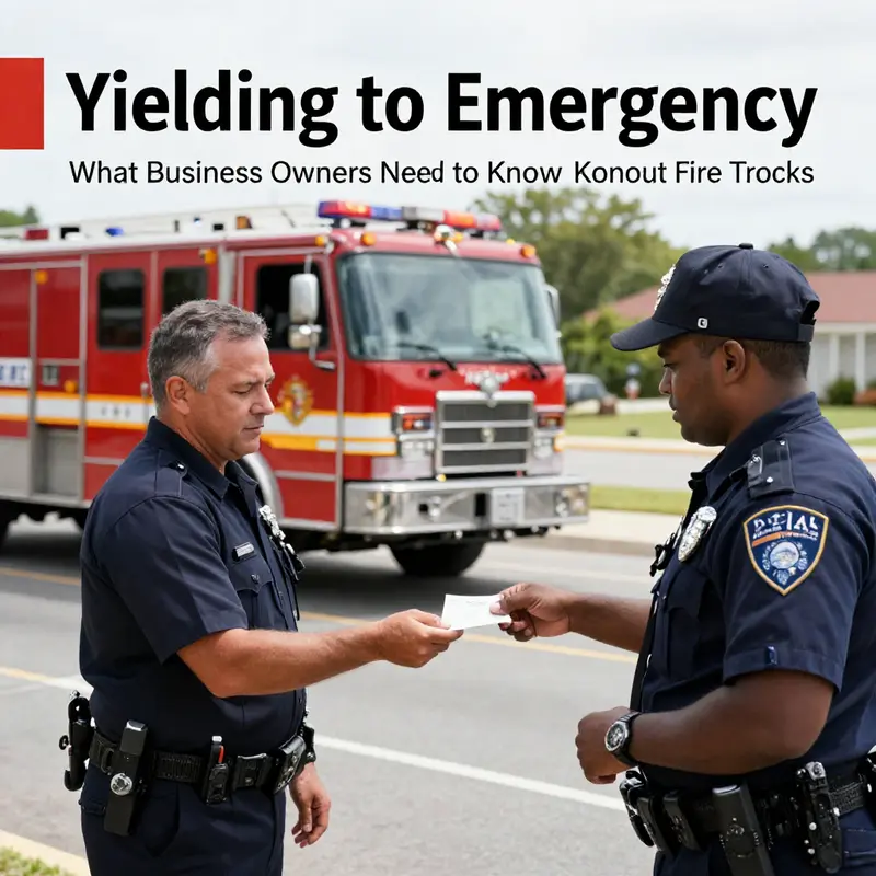 Traffic yielding to a fire truck, demonstrating the legal obligation to stop for emergency vehicles.