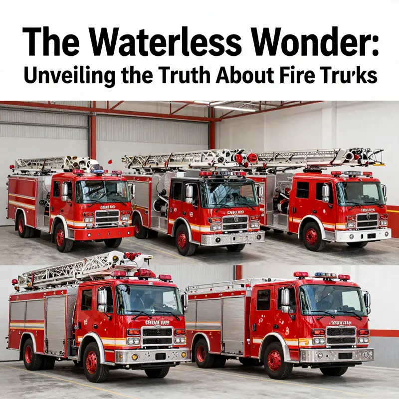 A showcase of different types of fire trucks and their varying water-carrying capacities.
