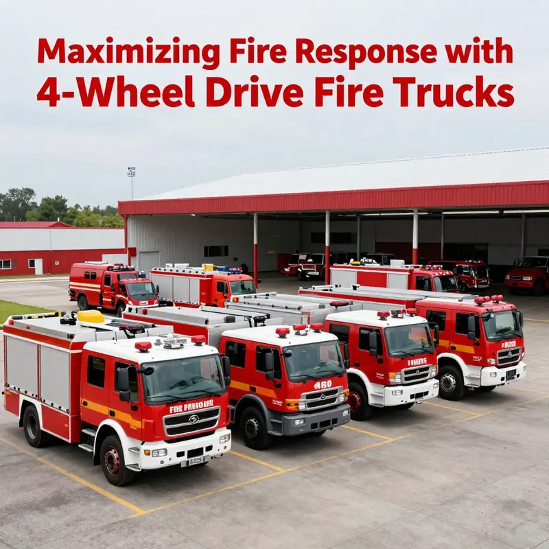 A variety of fire trucks, illustrating different types and their 4-wheel drive capabilities.