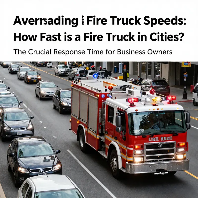 Fire truck responding to an emergency amidst city traffic, highlighting urban speed limitations.