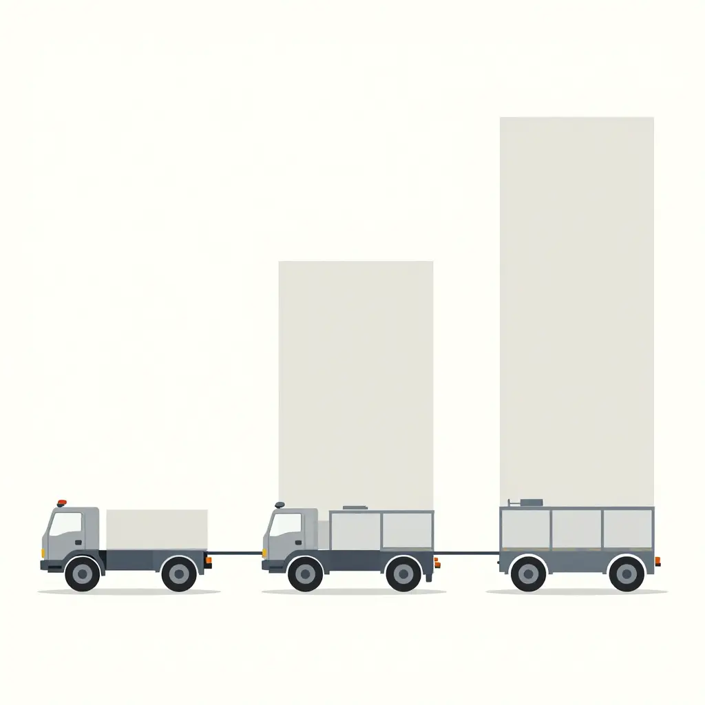 Flat 2D schematic showing three ARFF chassis axle configurations side by side: a 4x4 two-axle layout, a 6x6 three-axle layout, and an 8x8 four-axle layout, with simple geometric wheels, body shapes, and drivetrain lines illustrating how each additional axle supports greater gross vehicle weight and tank capacity.