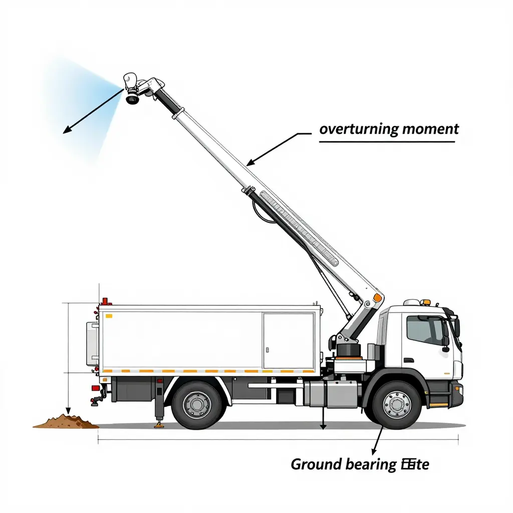 Command vehicle mast, outrigger load path, and ground bearing pressure diagram