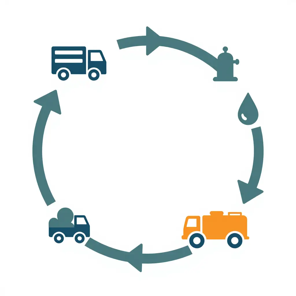 Refill turnaround flow diagram showing the circular loop from fire line to water source to refill and back to fire line